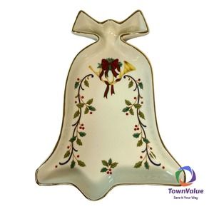 Mikasa Holiday Elegance Bell Candy Dish Fine Porcelain Christmas Holly Shaped